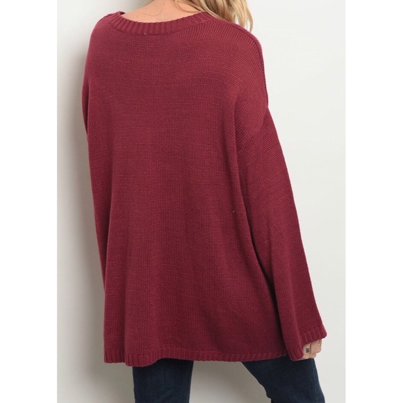 Wine Floral Design Sweater - Picture 2 of 4